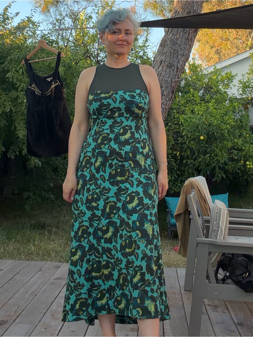 Maeve Anthropologie Green Floral Midi Dress Sheer Size S-M